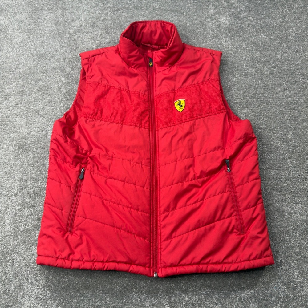 Ferrari Racing Vest Mens L Red Quilted Puffer Full Zip Body Warmer Motorsport